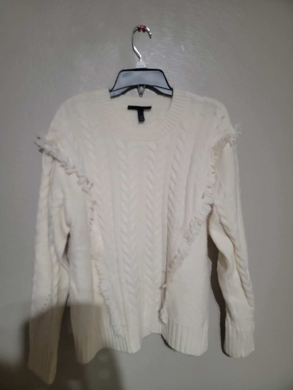 Cream Cable Knit Fringe Sweater - Brand: